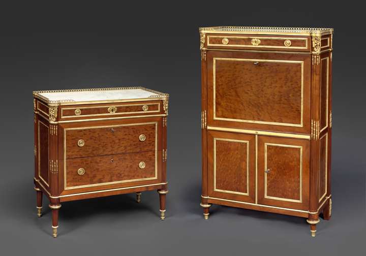 A rare Louis XVI Mahogany Commode and secrétaire set